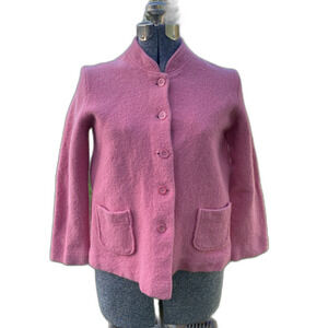 Norm Thompson 100% Felted Wool Button Up Women's Boxy Jacket Blazer Pink Size L